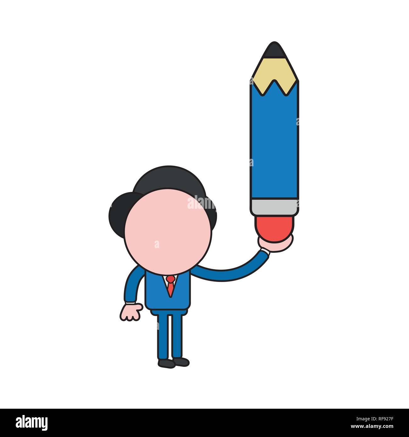 Vector illustration businessman character holding pencil. Color and ...