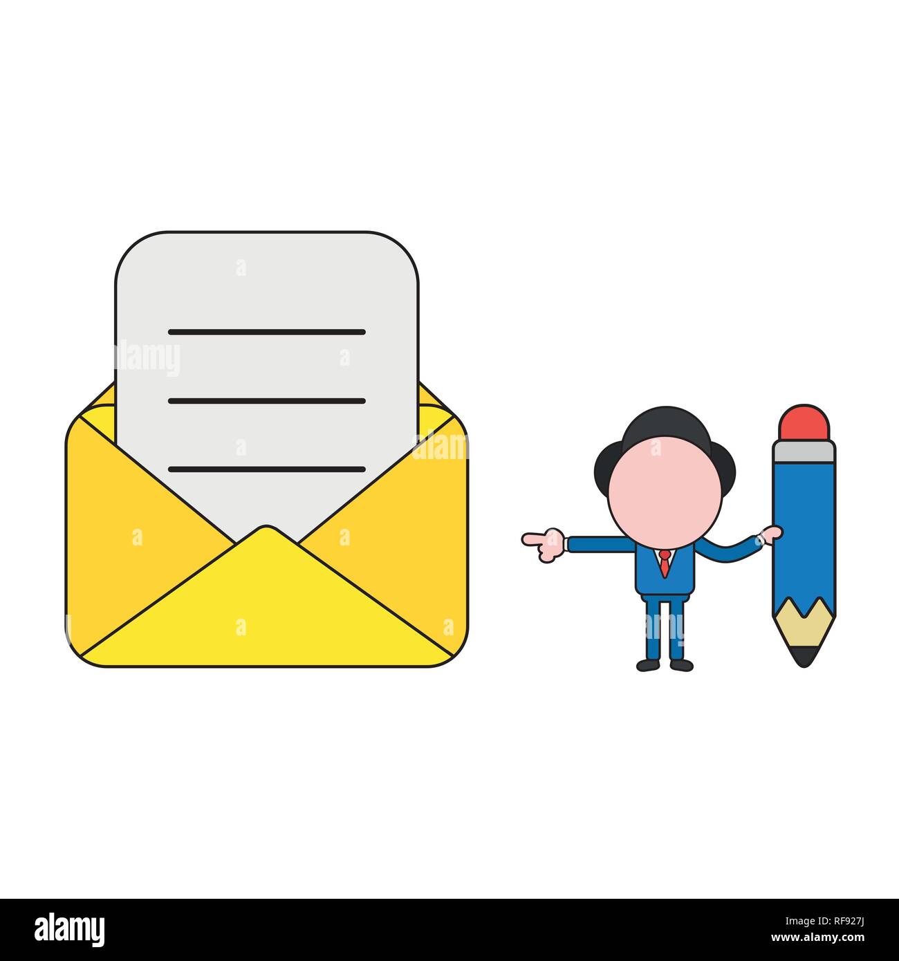 Vector illustration businessman character holding pencil and pointing ...