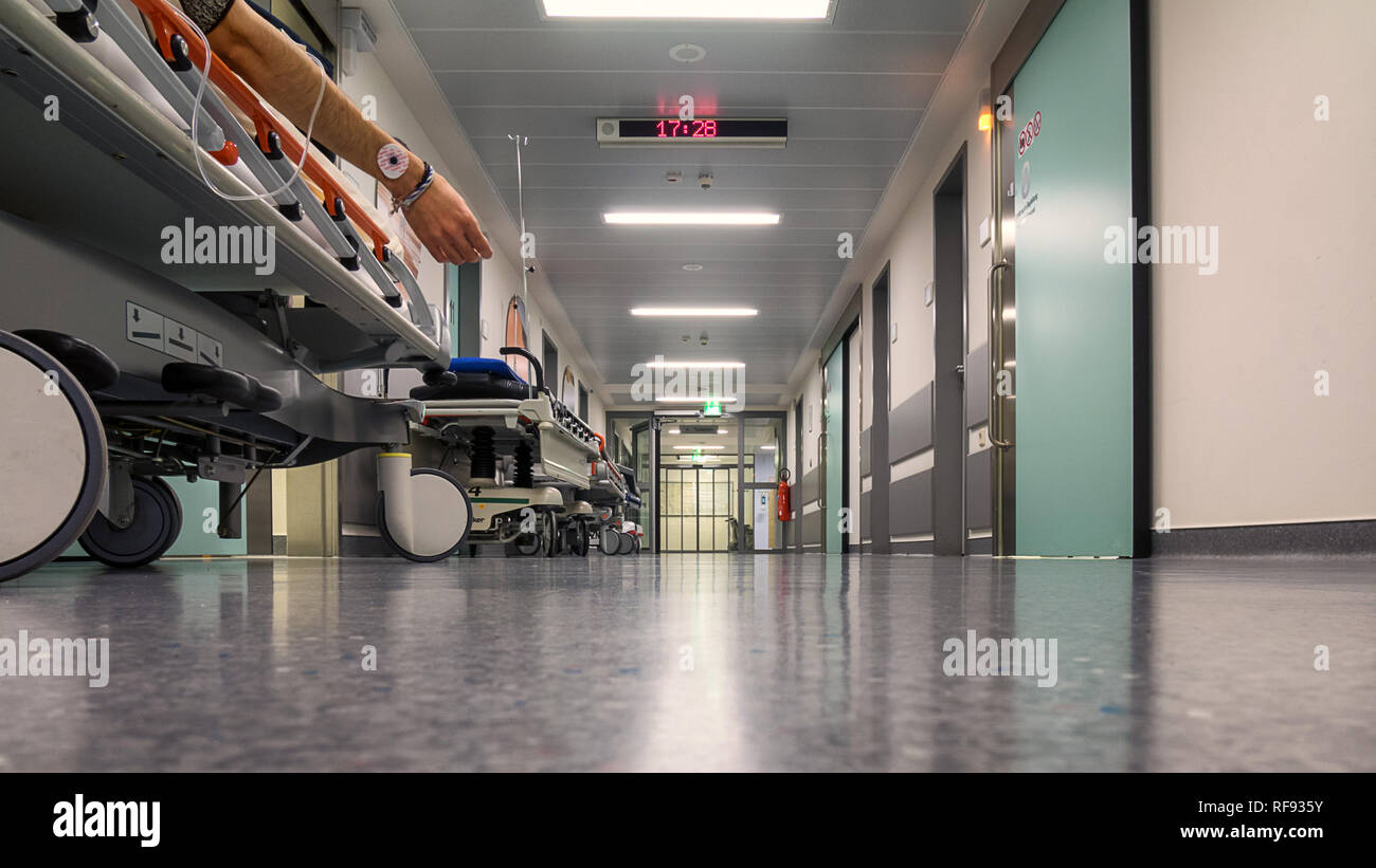 Hallway of a hospital of a person waiting for hospitalization Stock Photo
