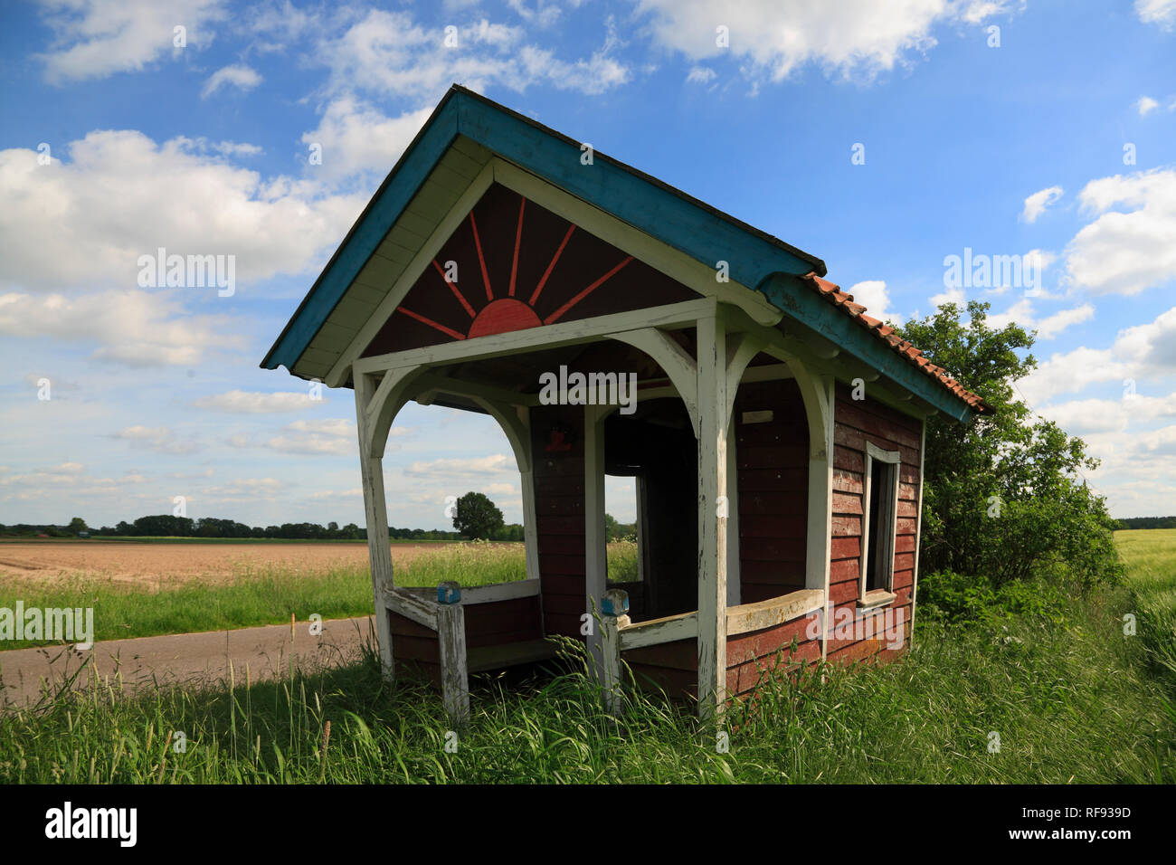 Bus-stop, Wendland, Lower Saxony, Germany, Europe Stock Photo