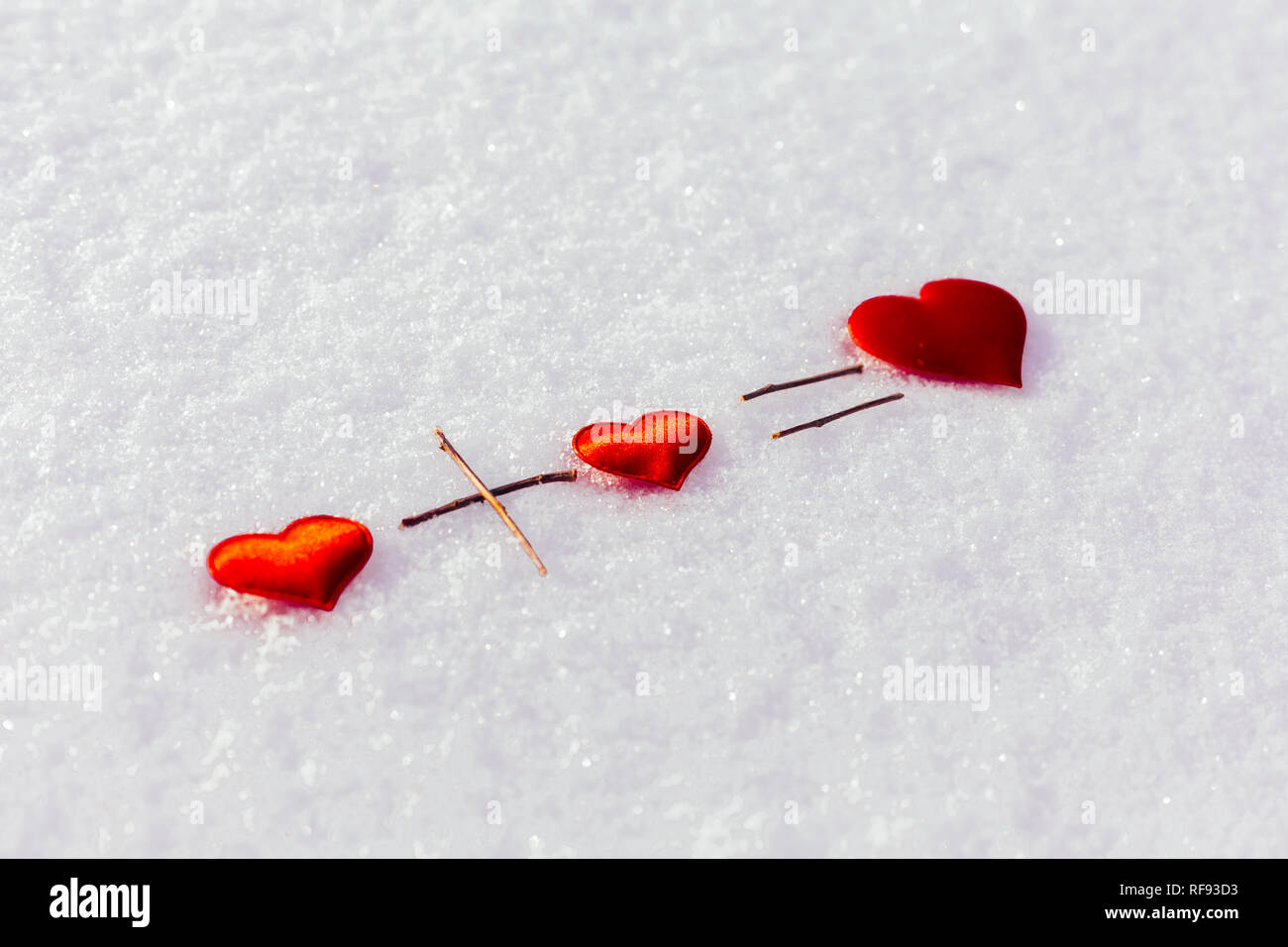 Mathematical Equation With Hearts The Snow Two Small Red Hearts And