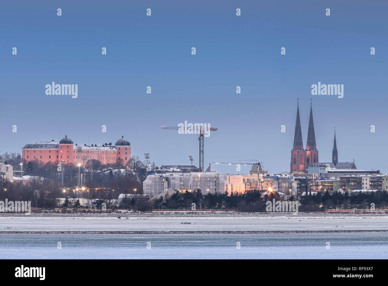 Dawn and skyline of Uppsala, Sweden, Scandinavia in the winter Stock Photo