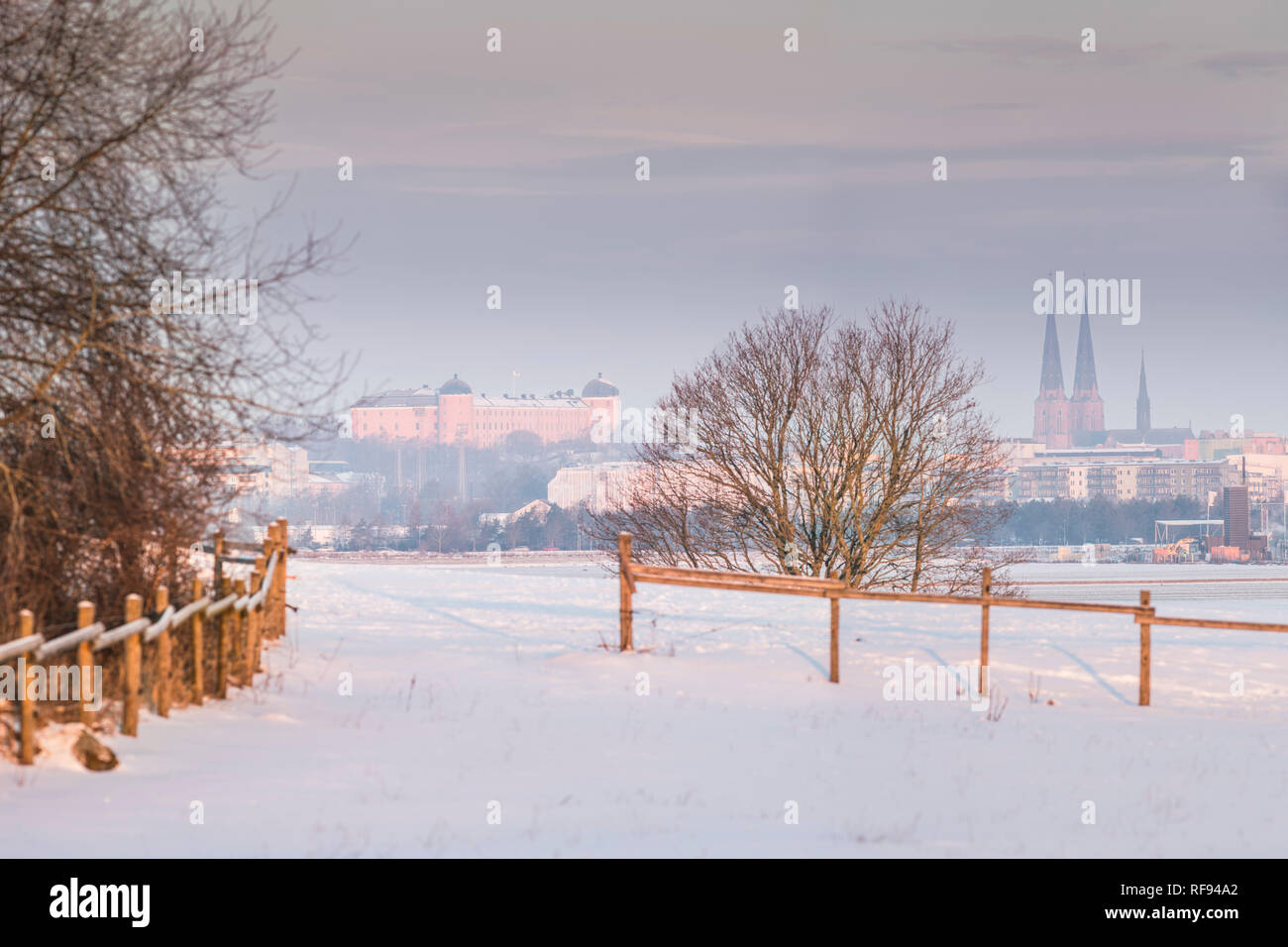 Skyline of Uppsala, Sweden, Scandinavia in the winter Stock Photo
