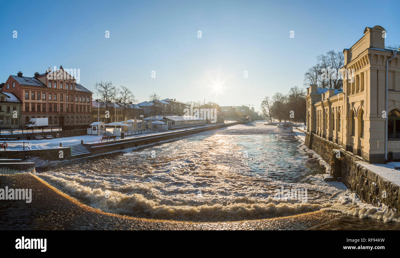 Winter view of the Fyris river (Fyrisan) at Islandsfallet, Uppsala, Sweden, Scandinavia Stock Photo