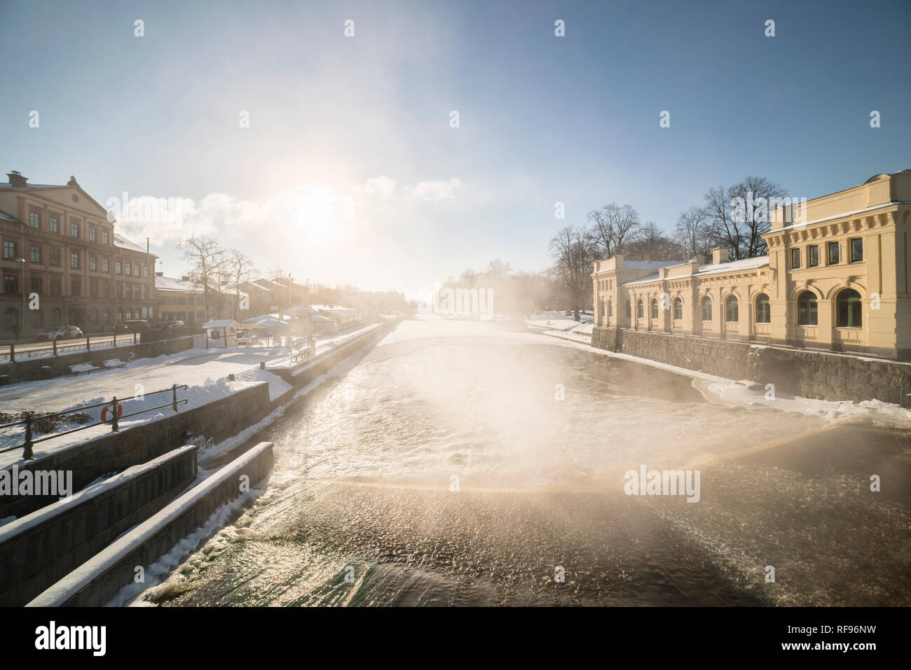 Winter view of the Fyris river (Fyrisan) at Islandsfallet, Uppsala, Sweden, Scandinavia Stock Photo