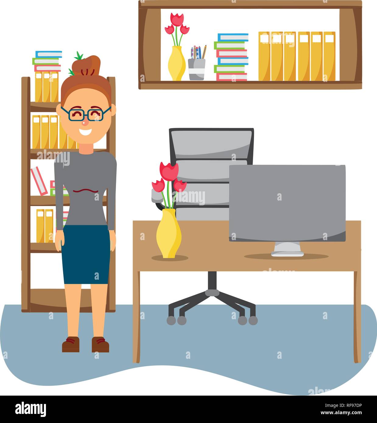 business woman at office Stock Vector Image & Art - Alamy
