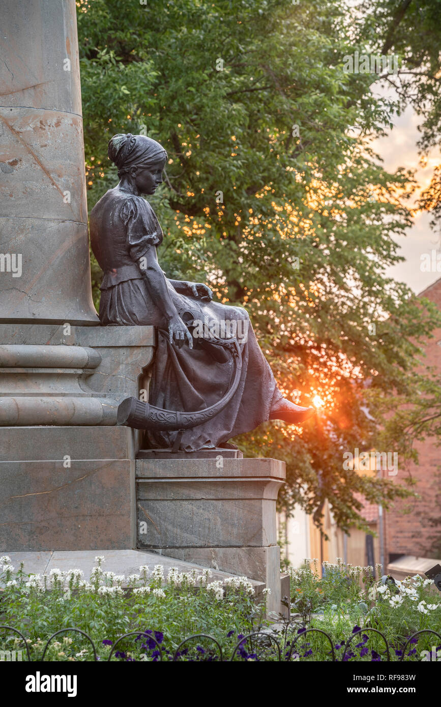 Sunset at the statue in the University park, Uppsala, Sweden, Scandinavia Stock Photo
