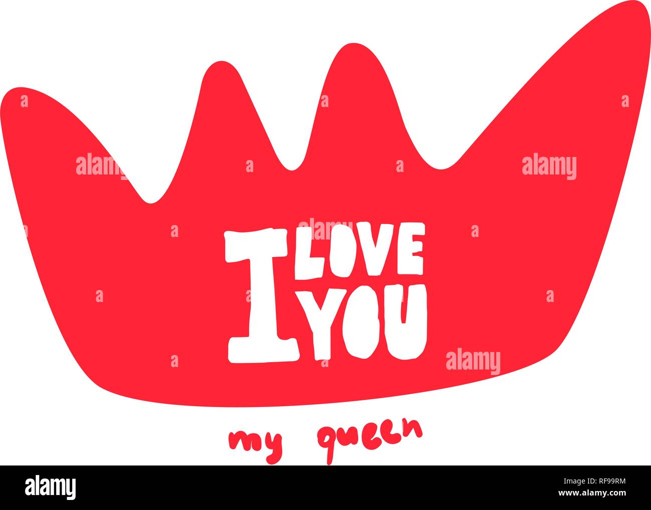 Happy Valentines Day Typographic postcard. Instagram format. Lettering With Red Crown. Vector Illustration of a Valentine s Day. Isolated image on white Background. Stock Vector