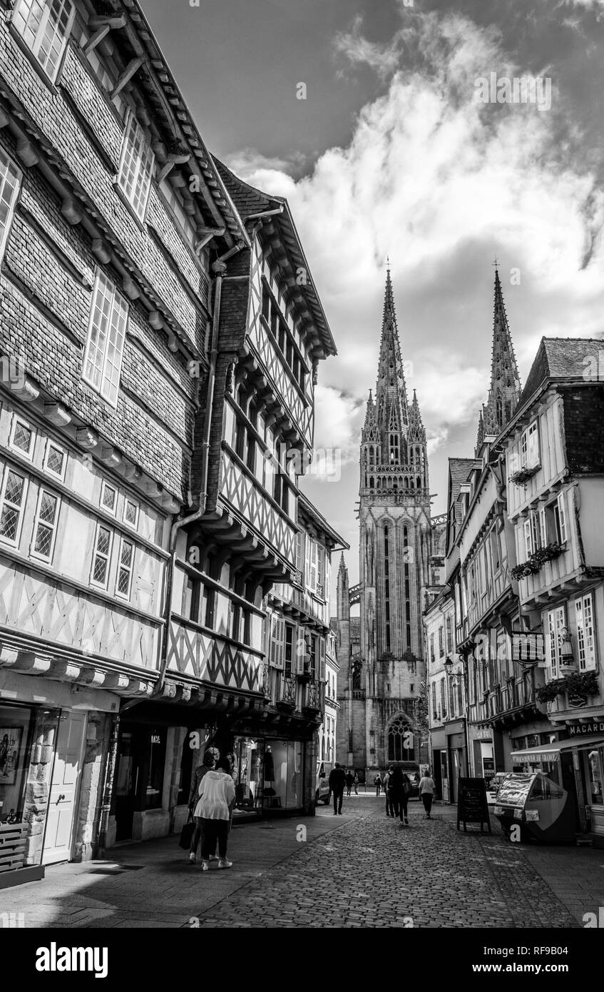 Rue Kereon and Quimper Catherdral Stock Photo
