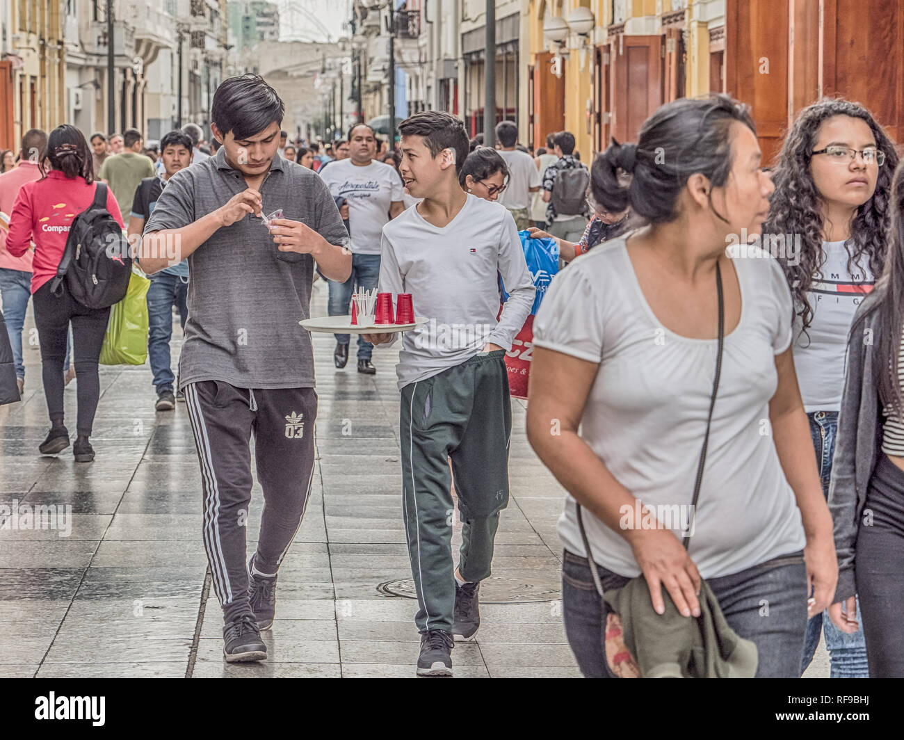 Lima, Peru December 07, 2018 People on the street of lima before