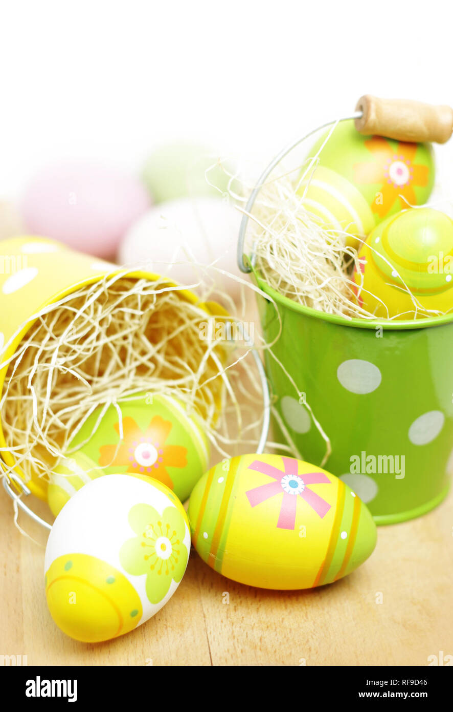 Easter eggs in little buckets Stock Photo Alamy