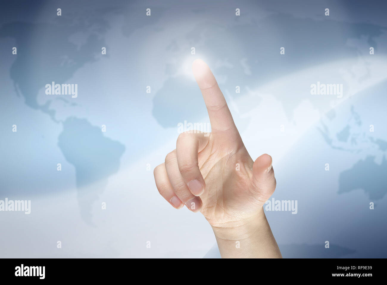 Female finger pressing virtual button Stock Photo