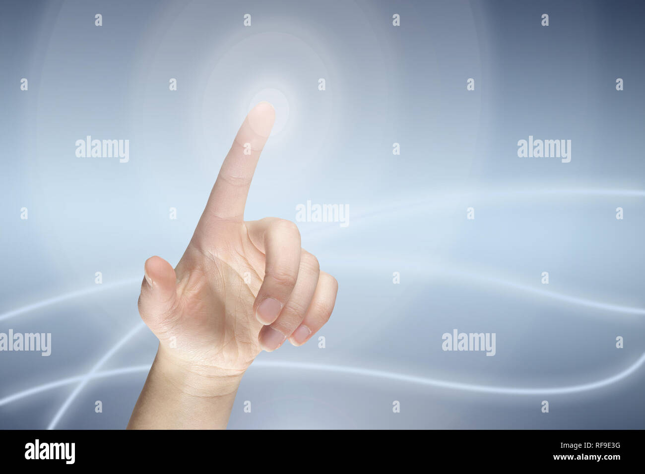 Female finger pressing virtual button Stock Photo