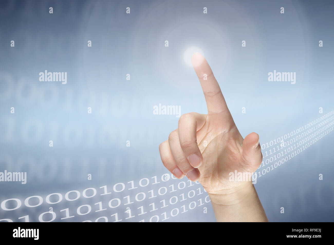 Female finger pressing virtual button Stock Photo