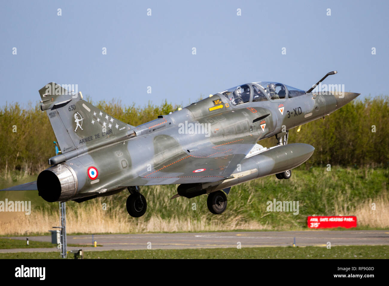 LEEUWARDEN, THE NETHERLANDS - APR 21, 2016: French Air Force Dassault Mirage 2000D fighter jet plane from Escadron de Chasse 2/3 landing on Leeuwarden Stock Photo
