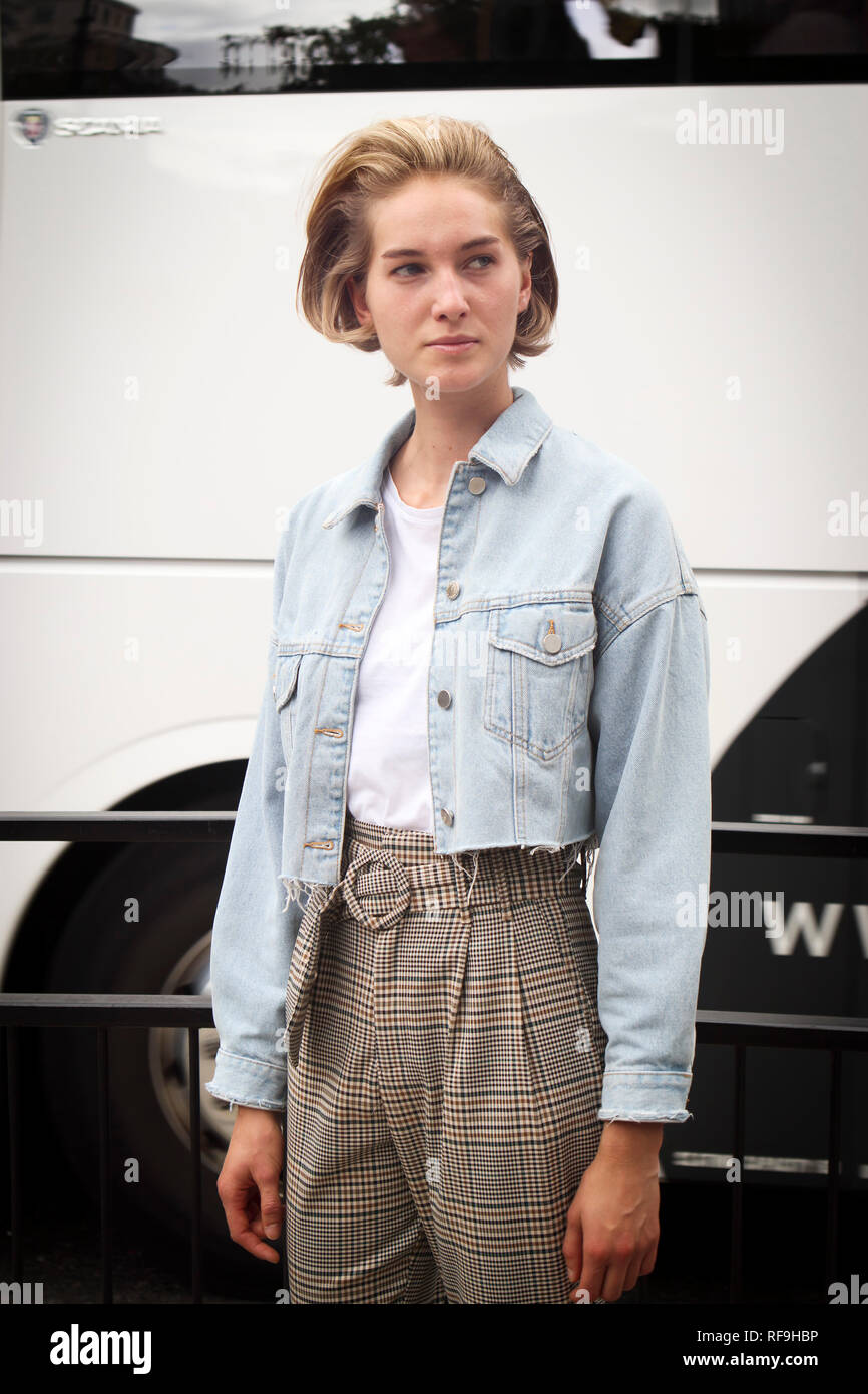 jean jacket with plaid pants