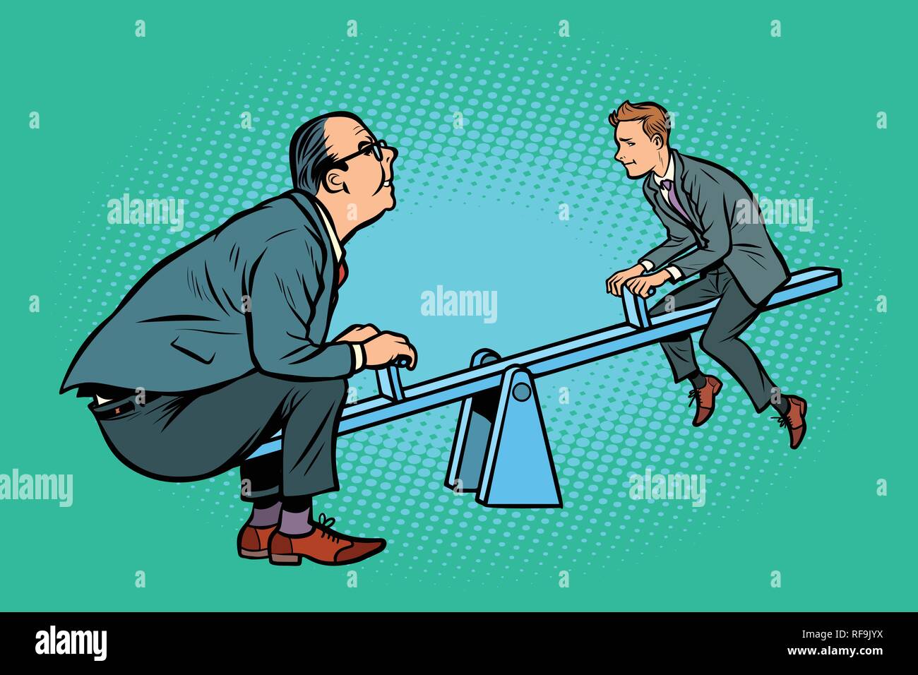 Big and small business equilibrium concept. Of a seesaw Stock Vector