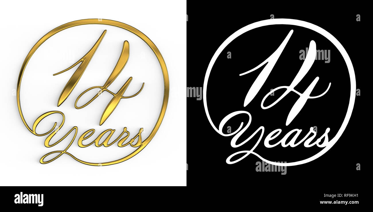 Golden number fourteen years (number 14 years) in a circle, top view ...