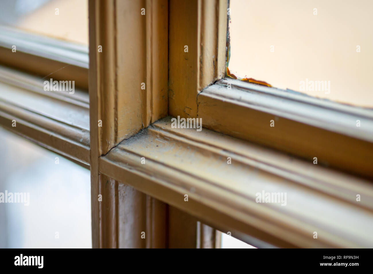 old wooden window frame in old apartment building Stock Photo Alamy