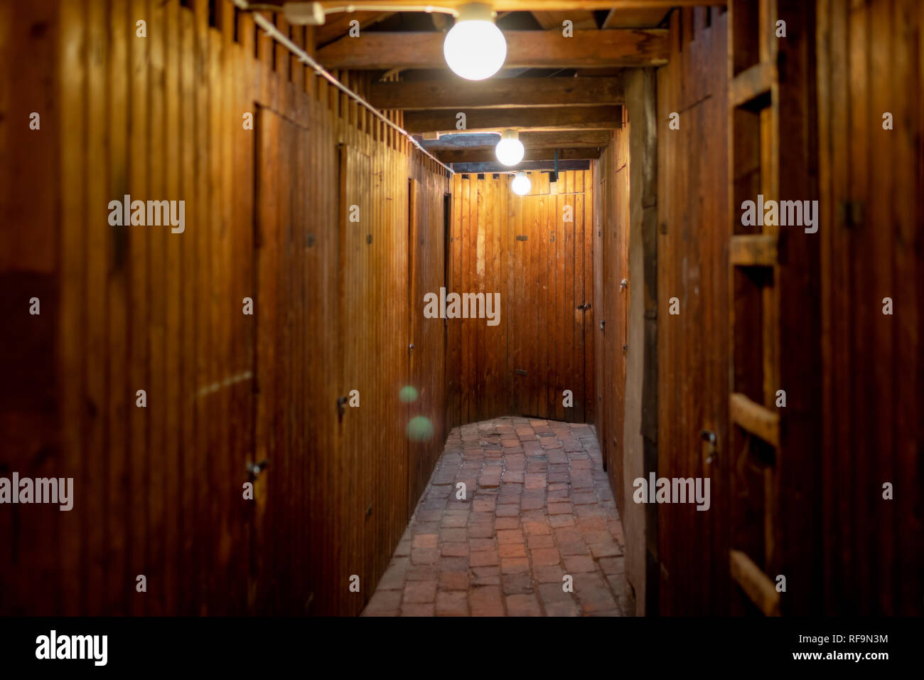 attic in old apartment building with storage space for tenants Stock Photo