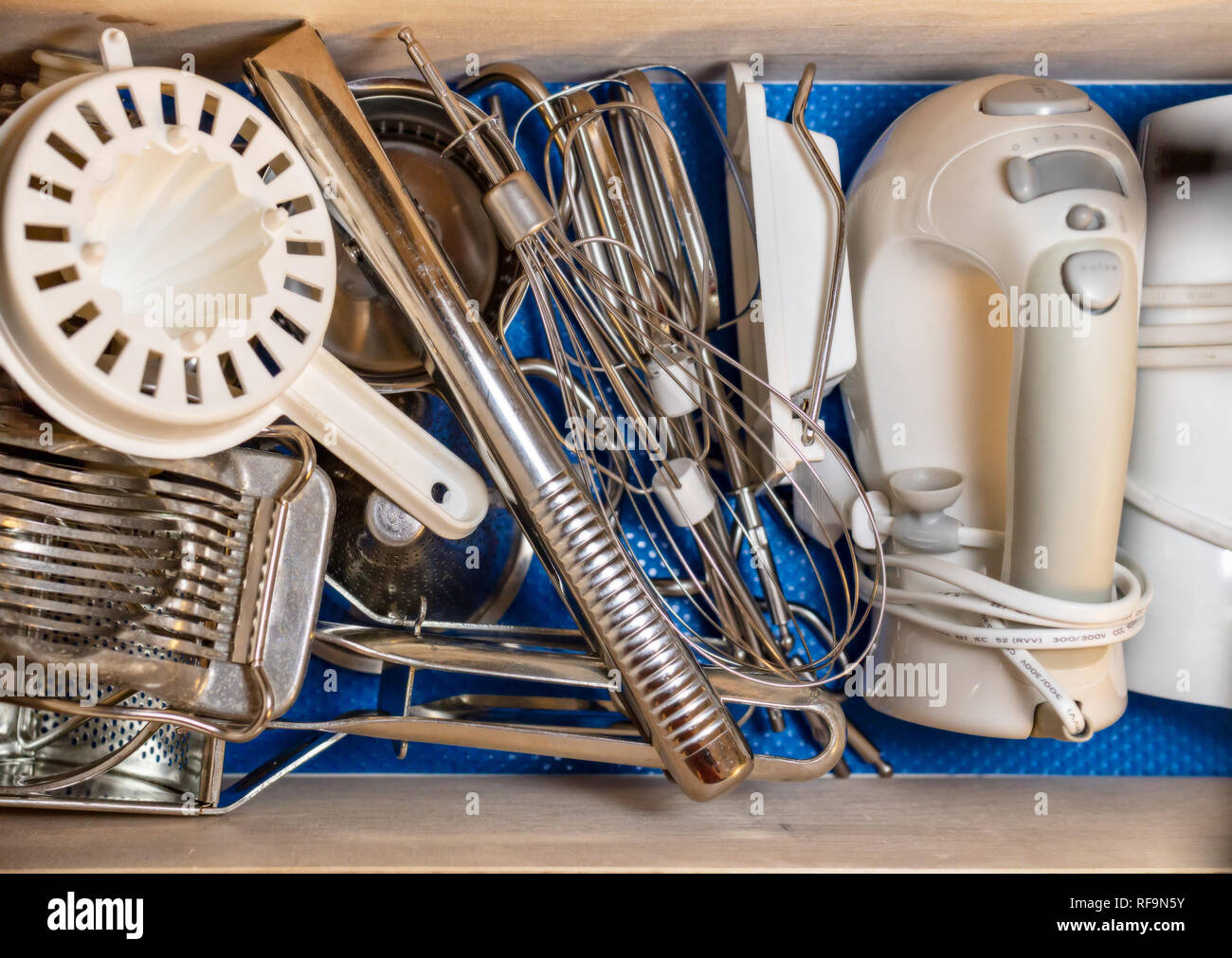 various kitchen utensils in a real life home Stock Photo