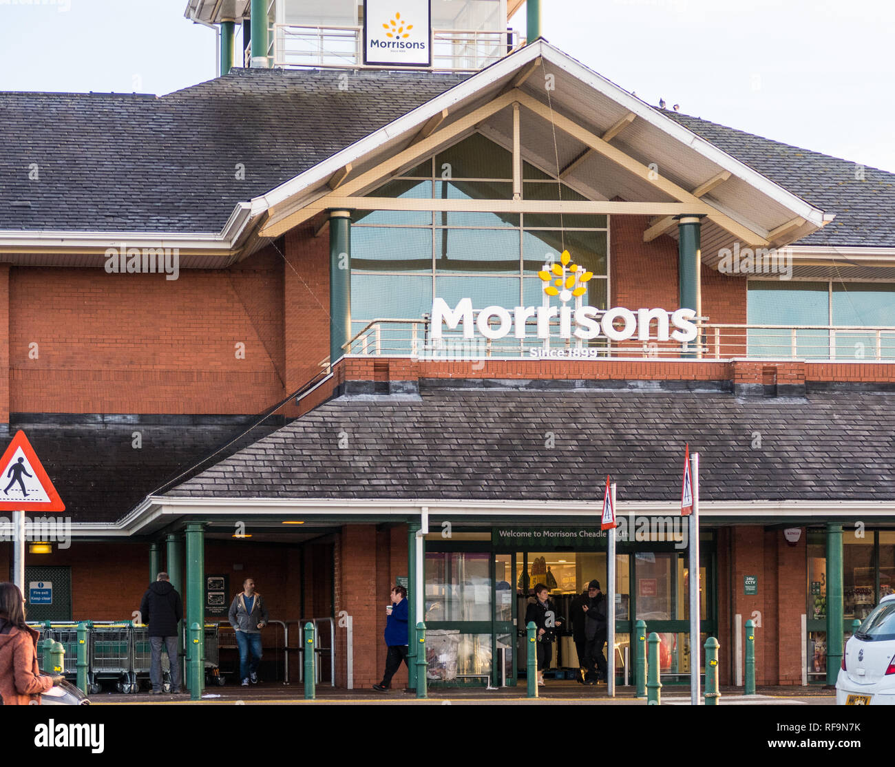 Entrance to Morrisons supermarket store at Cheadle Heath, Stockport, England, UK Stock Photo