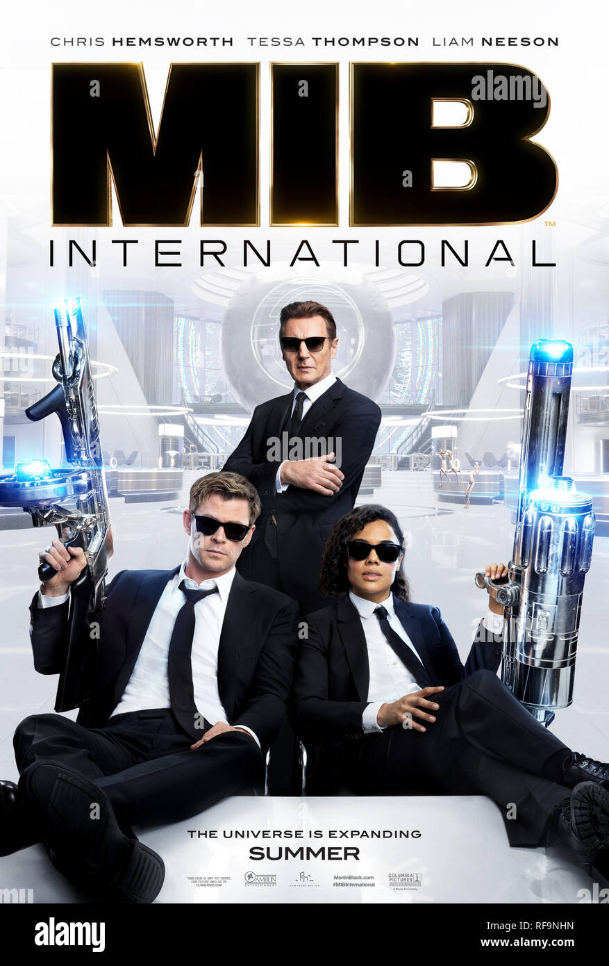 RELEASE DATE: June 19, 2019 TITLE: Men in Black: International STUDIO: Columbia Pictures DIRECTOR: F. Gary Gray PLOT: The Men in Black have always protected the Earth from the scum of the universe. In this new adventure, they tackle their biggest threat to date: a mole in the Men in Black organization. STARRING: LIAM NEESON as T, TESSA THOMPSON as Em, CHRIS HEMSWORTH as H poster art. (Credit Image: © Columbia Pictures/Entertainment Pictures) Stock Photo