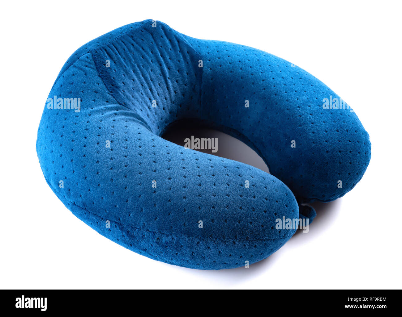 blue comfortable neck pillow on white background Stock Photo