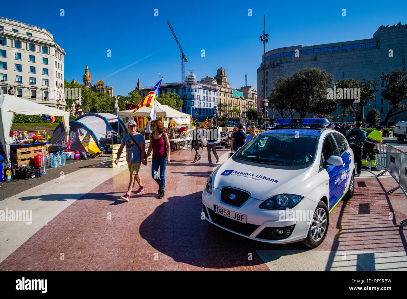 Protest for independence of Catalonia and freedom for political prisoners takes place at Plaça de Catalunya, Catalonia Square Stock Photo