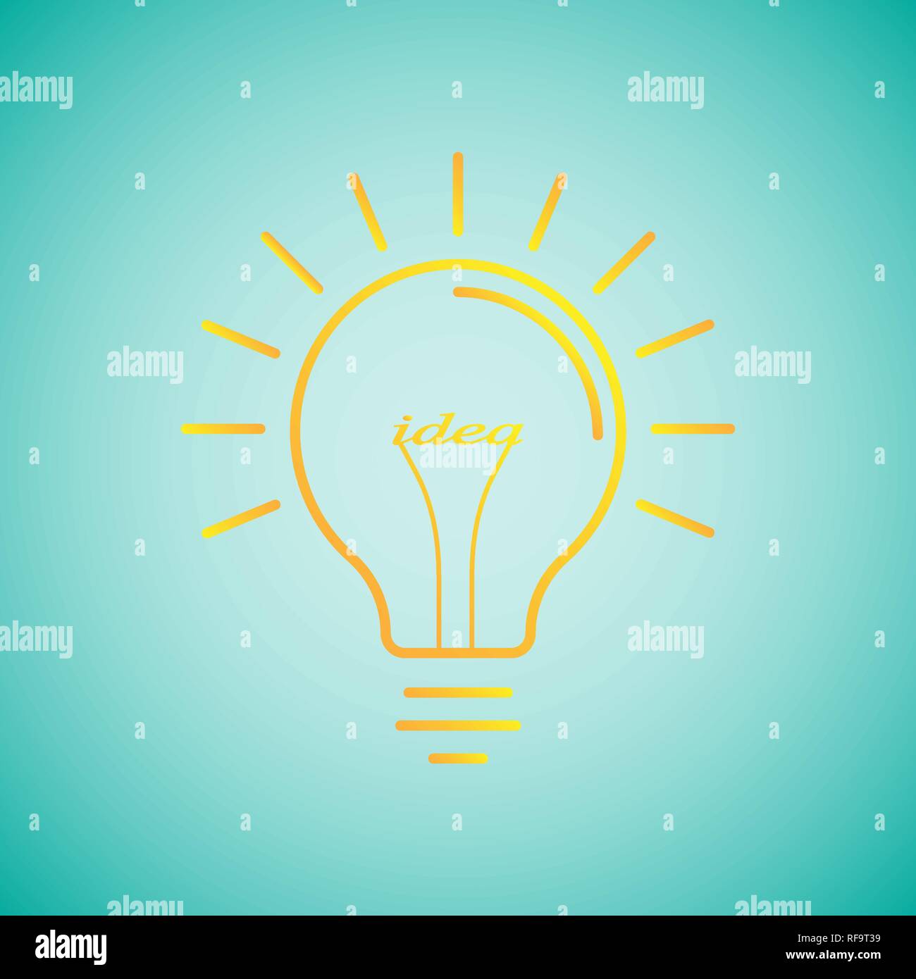 Light bulb with shining rays and 'idea' word. Decoration for greeting cards, prints for clothes, posters, icon for apps and websites. Vector illustrat Stock Vector