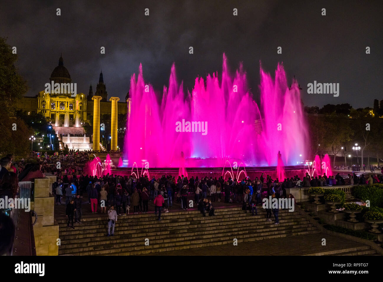 Colorful light and water show at Font Màgica Stock Photo