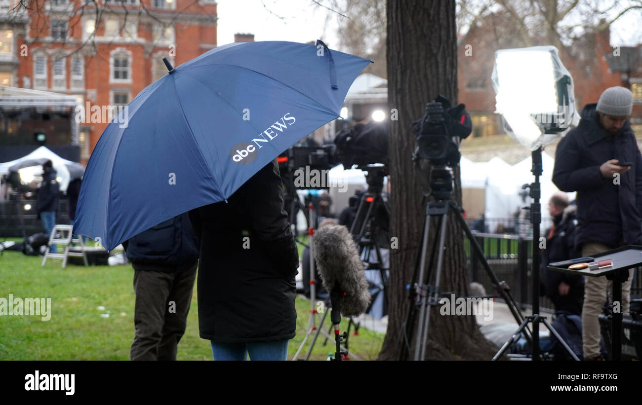 London, England, Jan 16th 2019. News media and journalists outside of British parliament - reporting on Brexit. Stock Photo