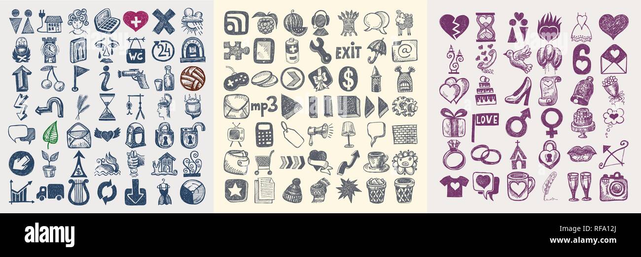 134 hand drawing doodle icon set Stock Vector Image & Art - Alamy
