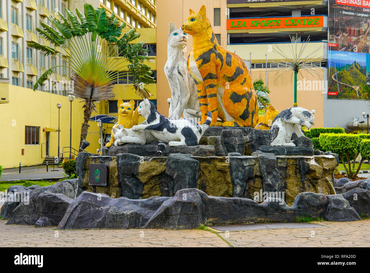 Statue of cats in Kuching the Cat Lovers capital city of Sarawak