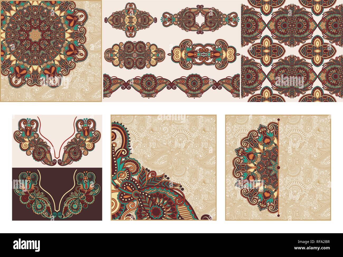 set of ornamental decorative ethnic floral adornment Stock Vector Image