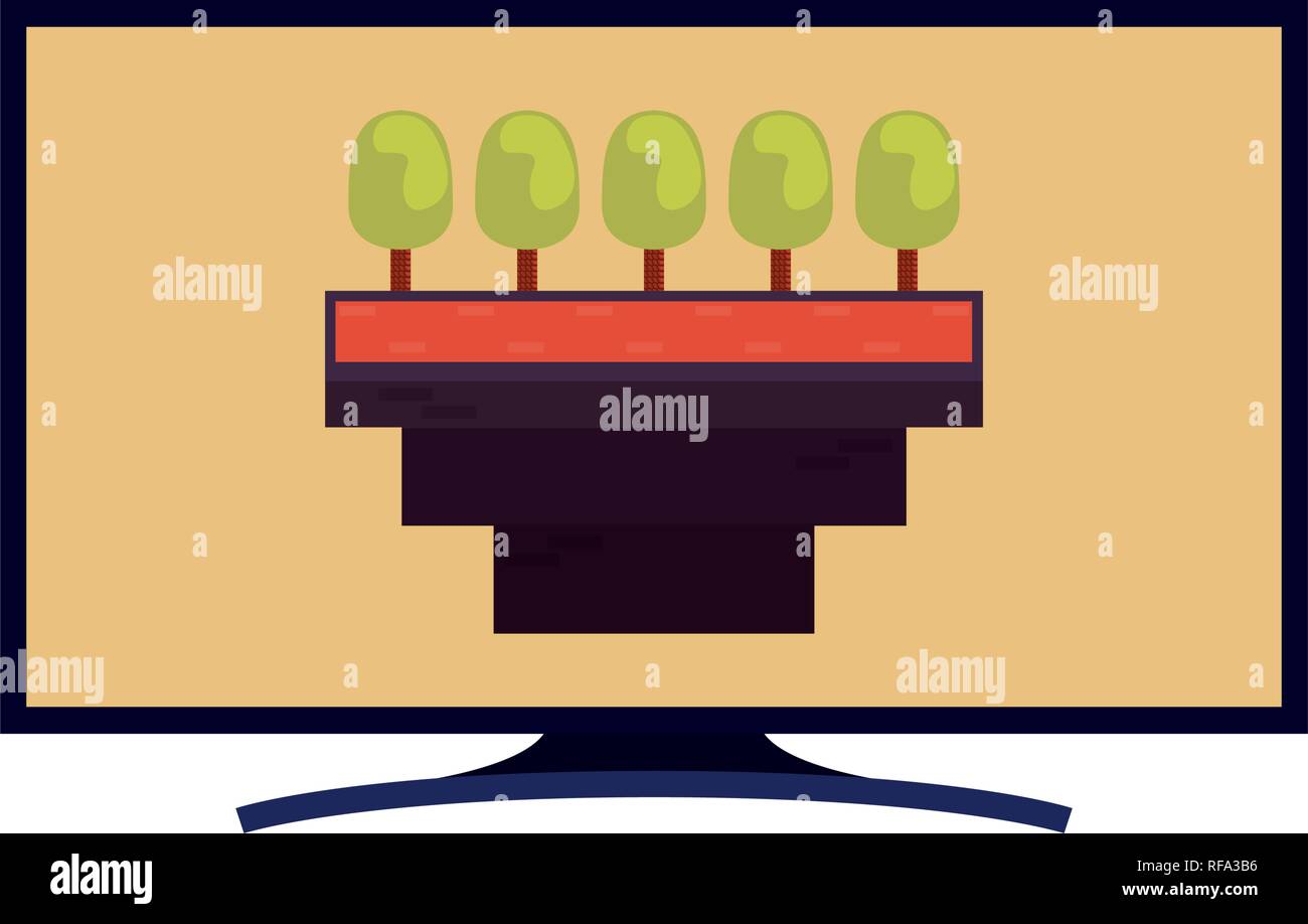 technology video game screen base level trees vector illustration Stock Vector