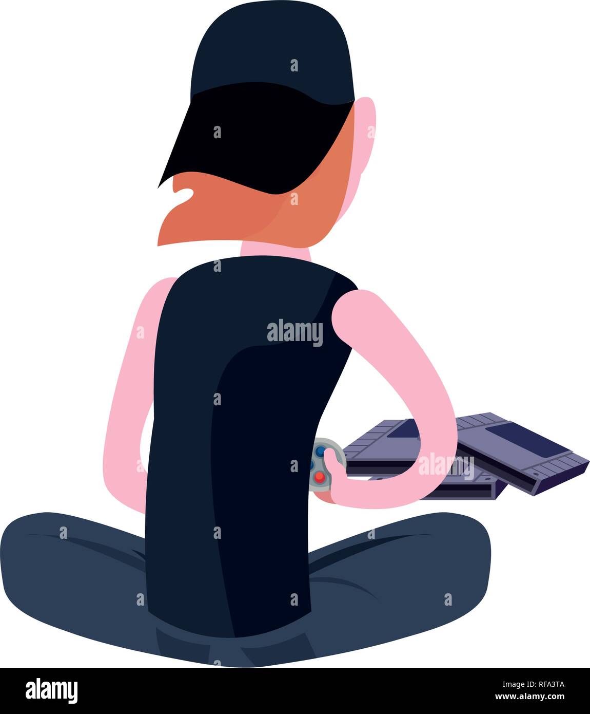 boy sitting playing video game vector illustration Stock Vector