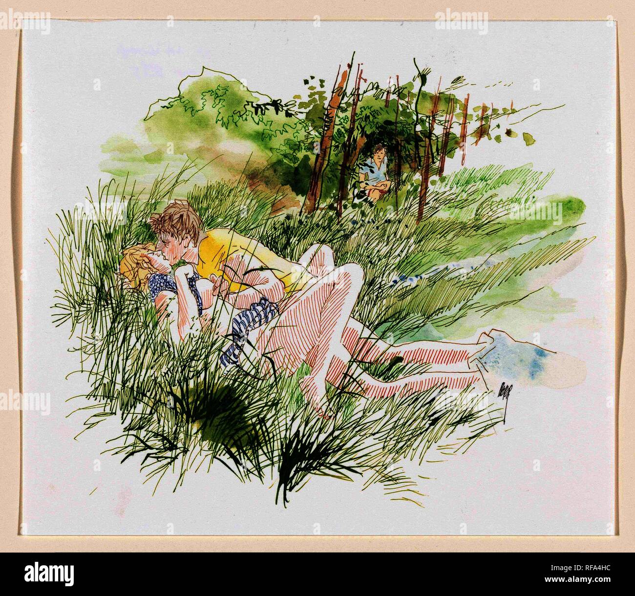 Loving couple in thickets. Draughtsman: Peter van Straaten (signed by artist). Dating: 1945 - 2010. Place: Amsterdam. Measurements: h 247 mm × w 286 mm. Museum: Rijksmuseum, Amsterdam. Stock Photo