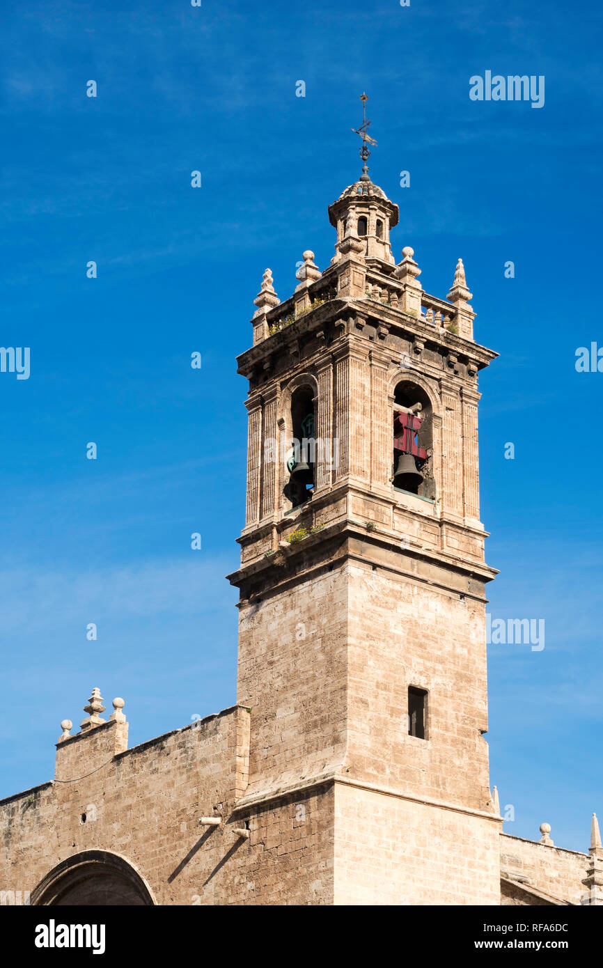 Bell tower of the Església de Sant Joan del Mercat in Valencia, Spain, Europe Stock Photo