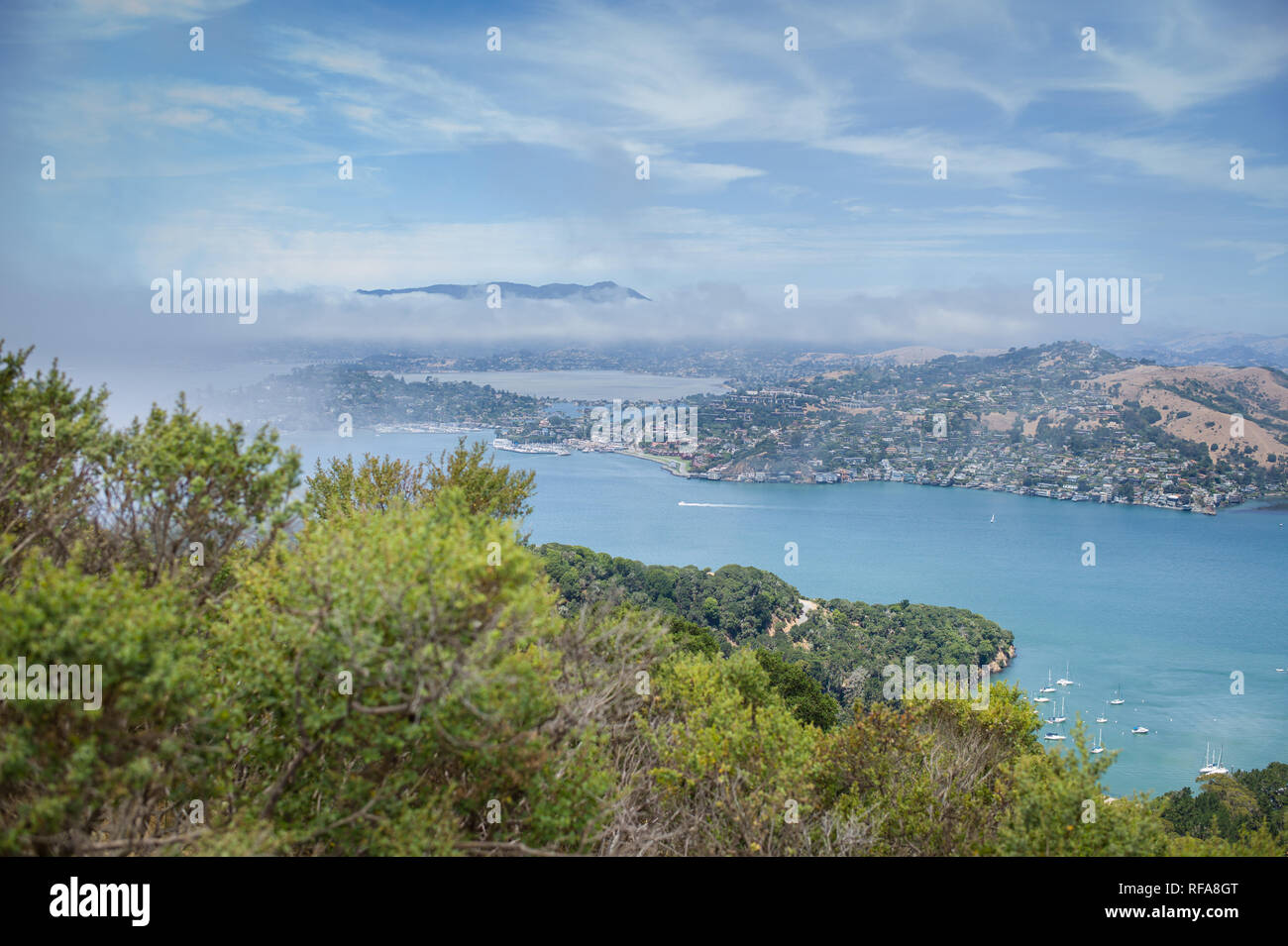 Angel Island State Park is an island in San Francisco Bay where hikers can get amazing views of the city. Stock Photo