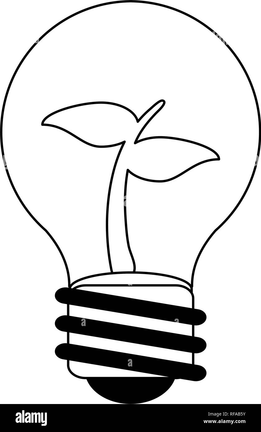 Eco bulb light with plant black and white Stock Vector Image & Art - Alamy