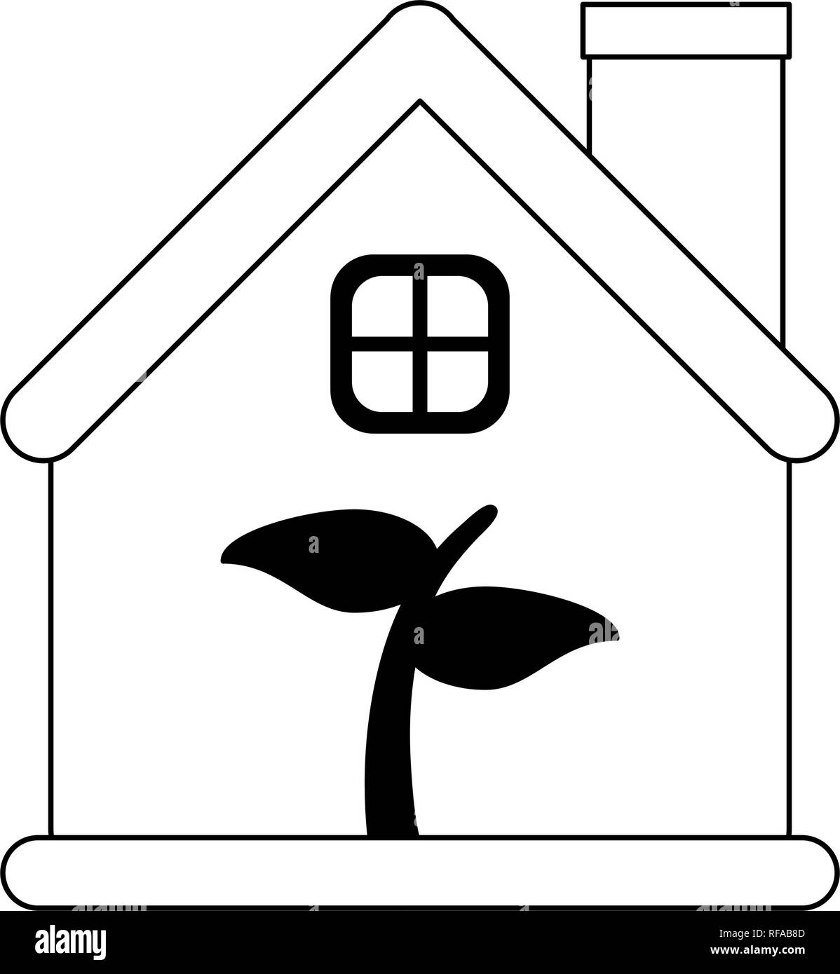 Eco house with plant symbol black and white Stock Vector Image & Art ...