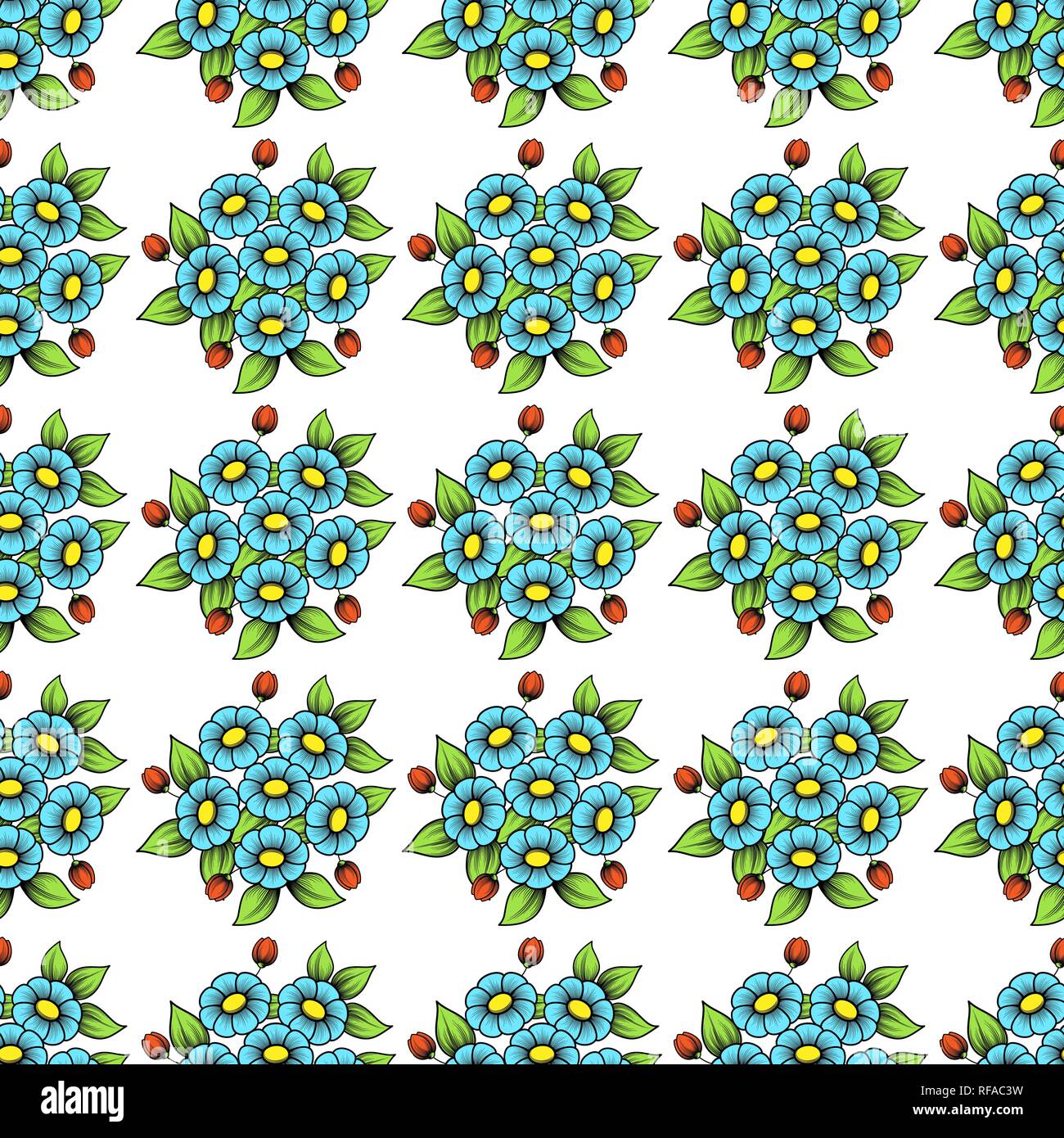 White background with seamless daisy flowers pattern bright colors ...