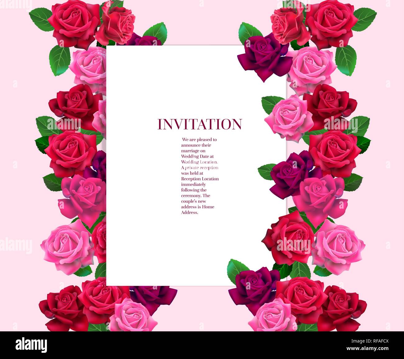 Roses beautiful flowers frame. Template for design holiday cards. Stock Vector