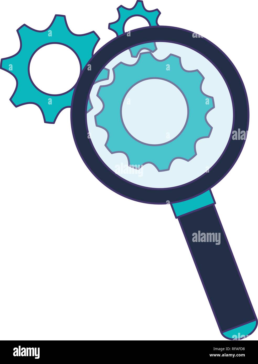 magnifying glass with gears symbol blue lines Stock Vector Image & Art ...