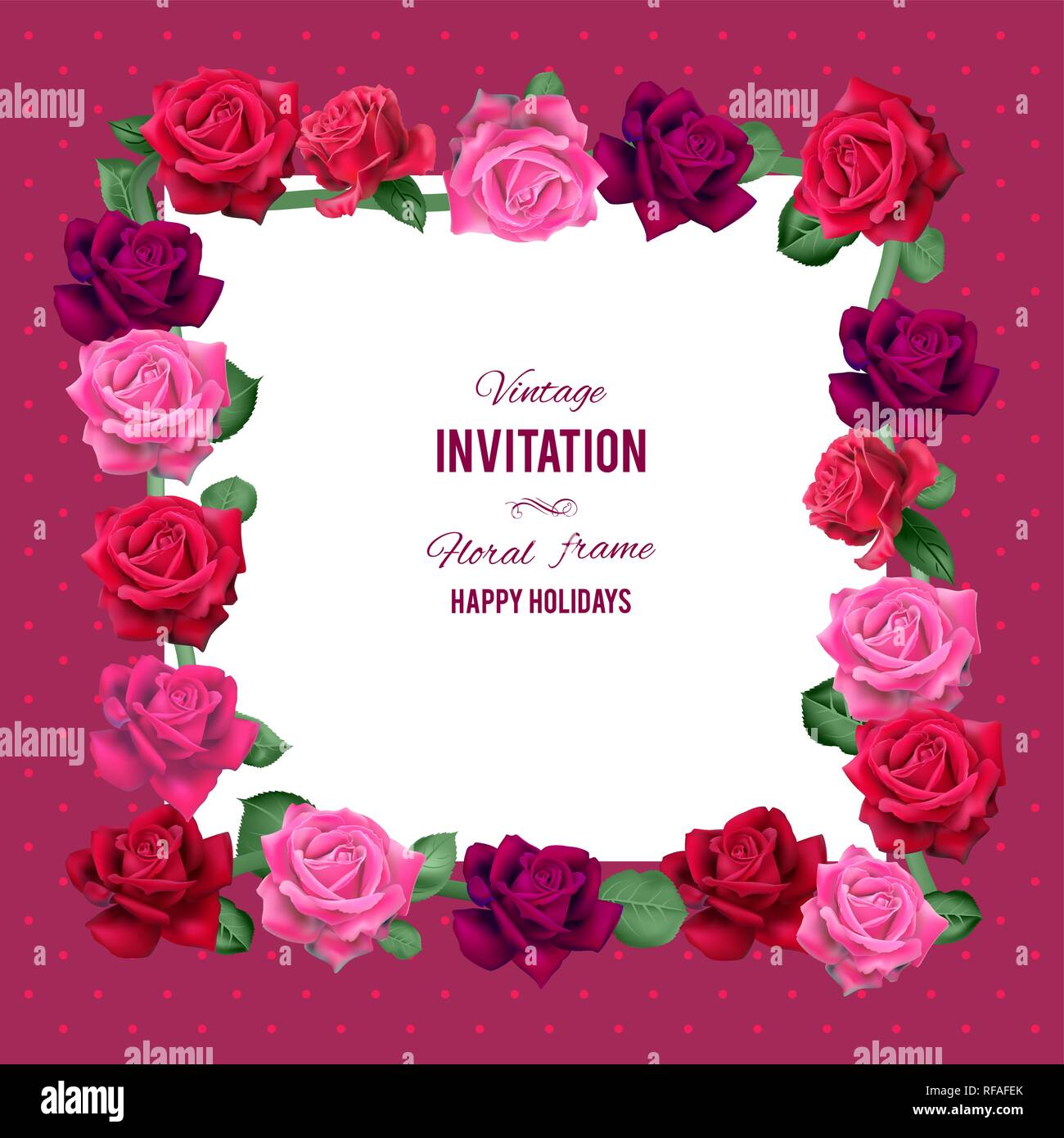 Roses beautiful flowers frame. Template for design holiday cards. Stock Vector