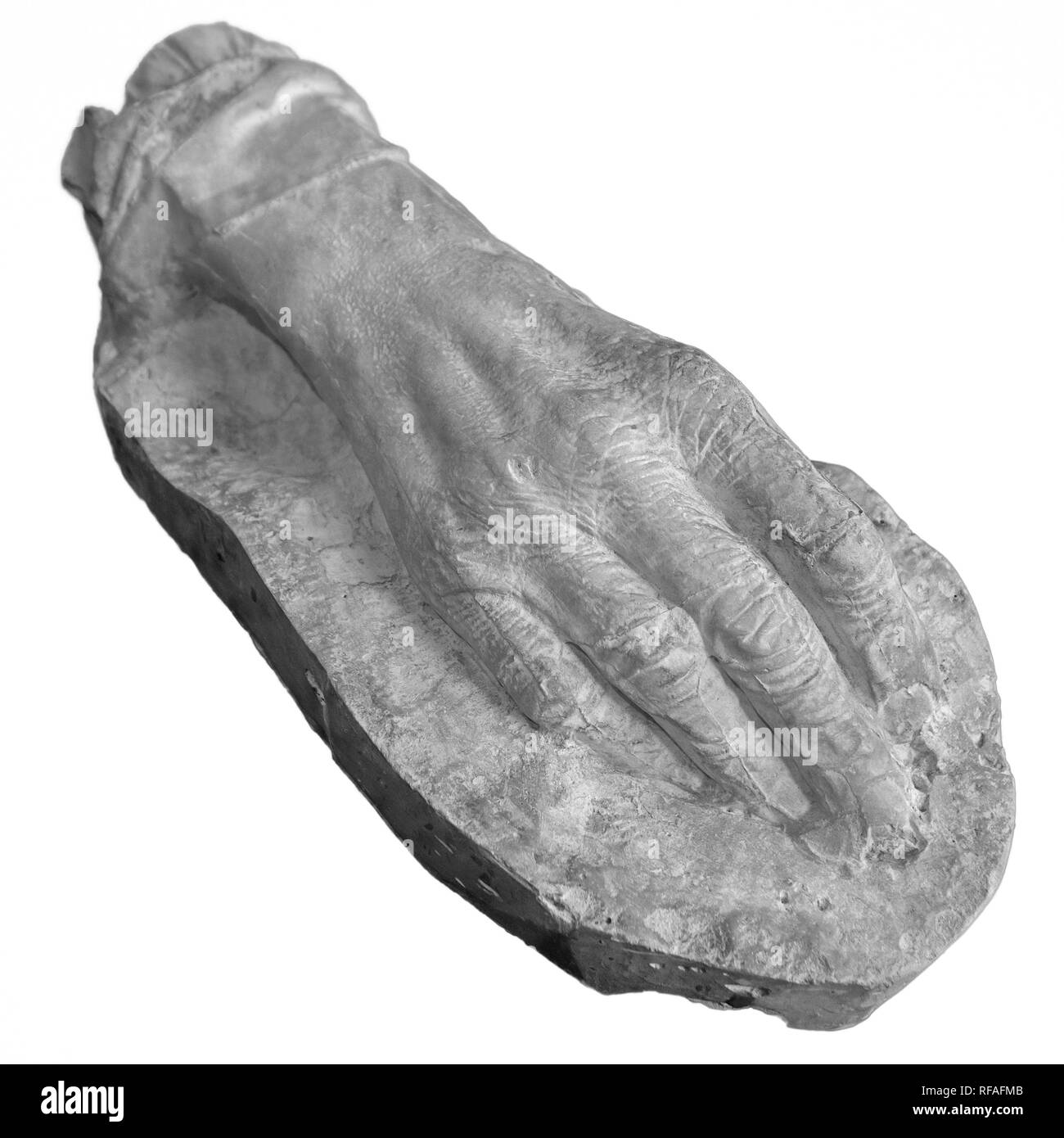 Plaster cast of the hand of the Flemish poet Guido Gezelle in the Gezellemuseum, birthplace in the city Bruges, West Flanders, Belgium Stock Photo