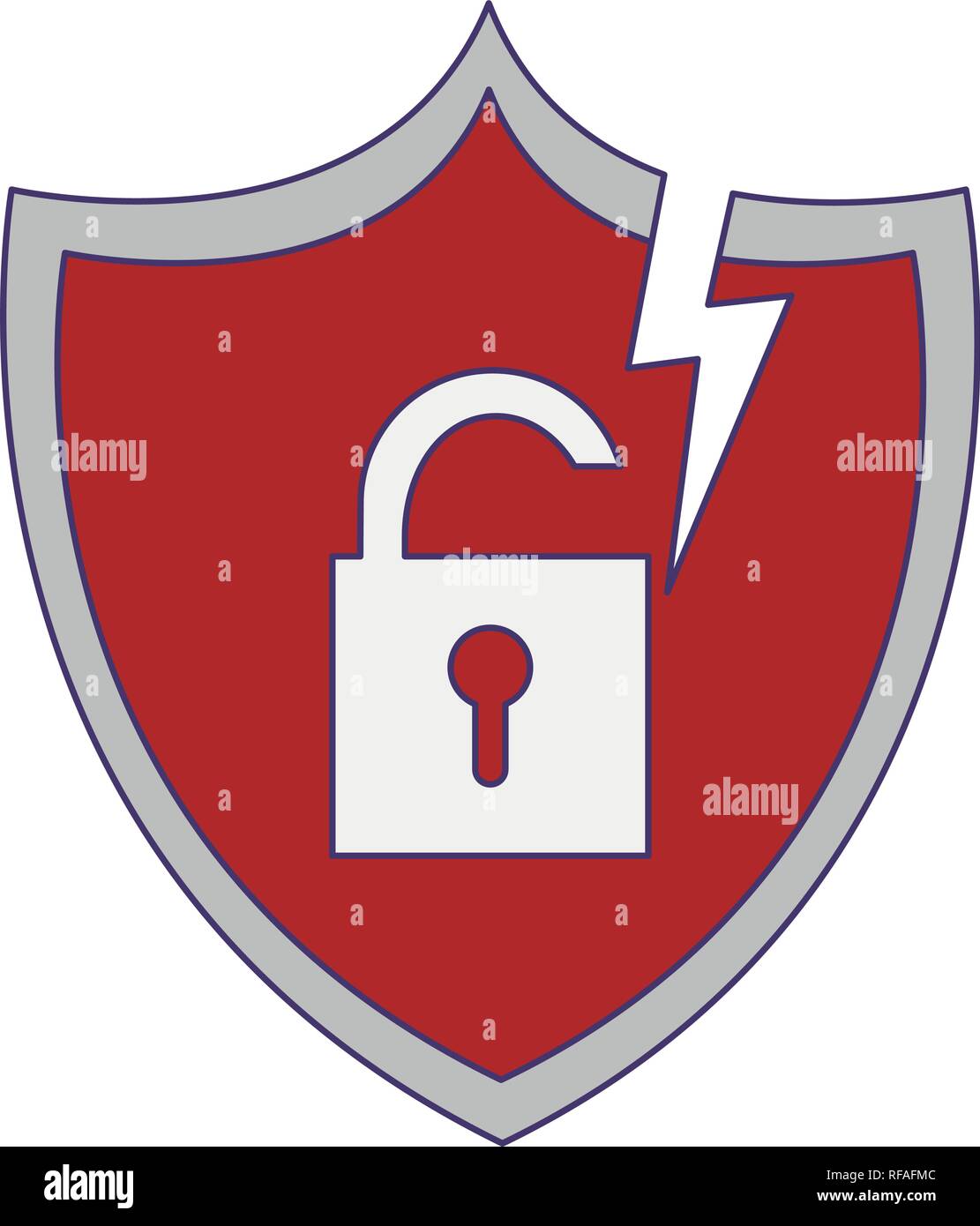 Shield with padlock on badge blue lines Stock Vector