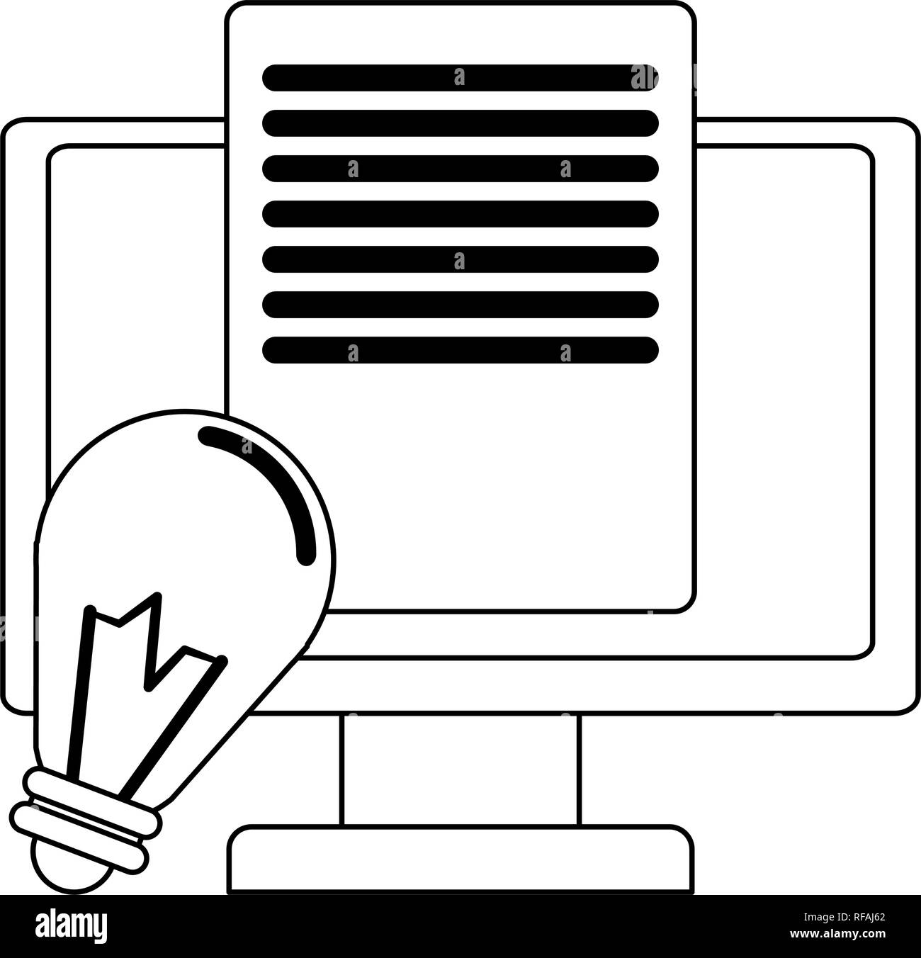 computer screen with sheet and bulb light in black and white Stock ...