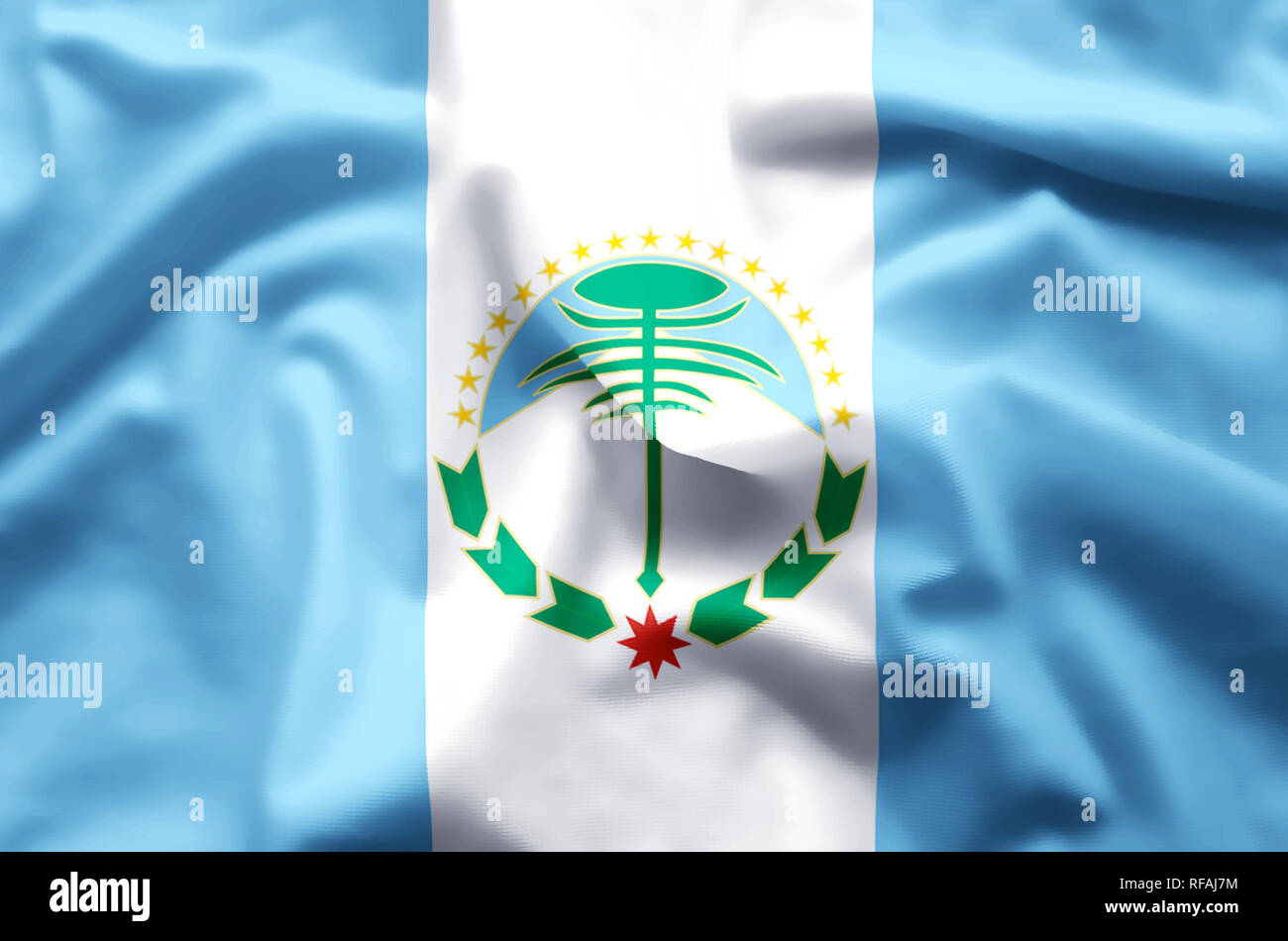 Neuquen stylish waving and closeup flag illustration. Perfect for background or texture purposes. Stock Photo